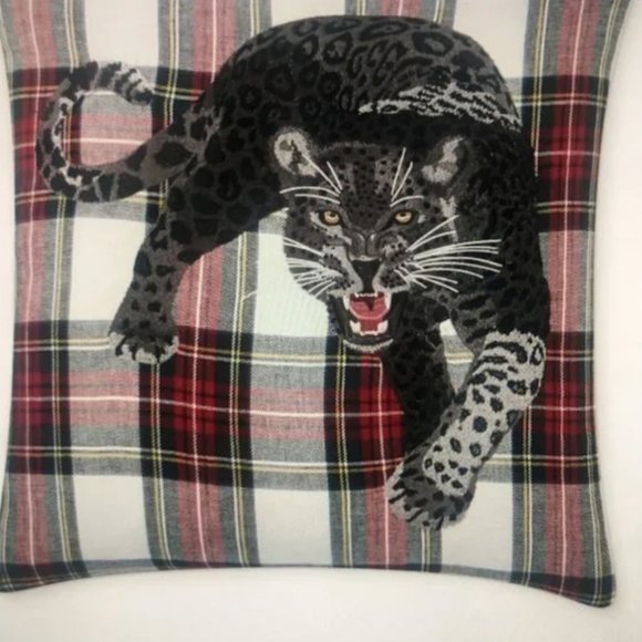 Black Panther embroidered tartan pillow cover William Sonoma home - Picture 2 of 11
